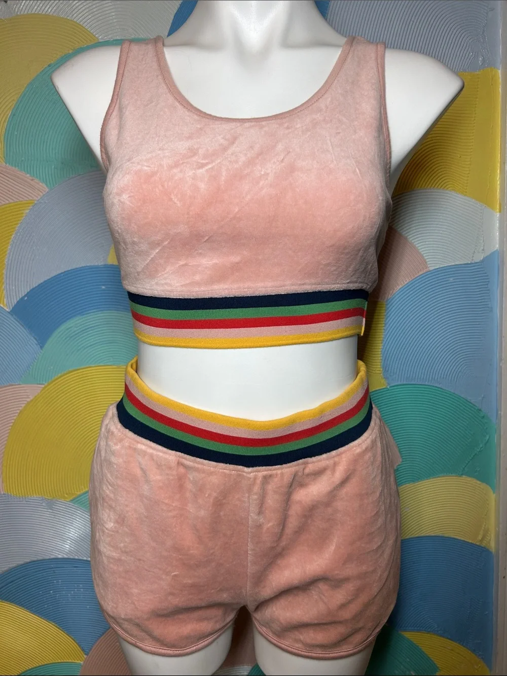 Wild Fable Light Blush Tank and short set with multicolor Trim sz xs